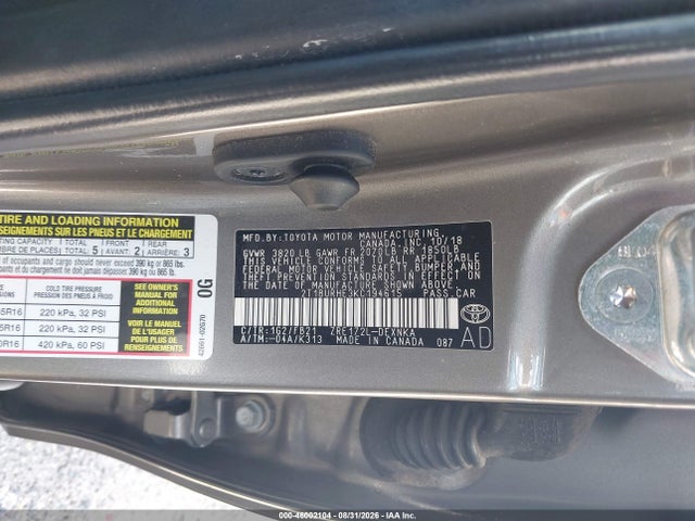 2019 Toyota Corolla Le მანქანა იყიდება აუქციონზე, vin: 2T1BURHE3KC194615, აუქციონის ნომერი: 46002104