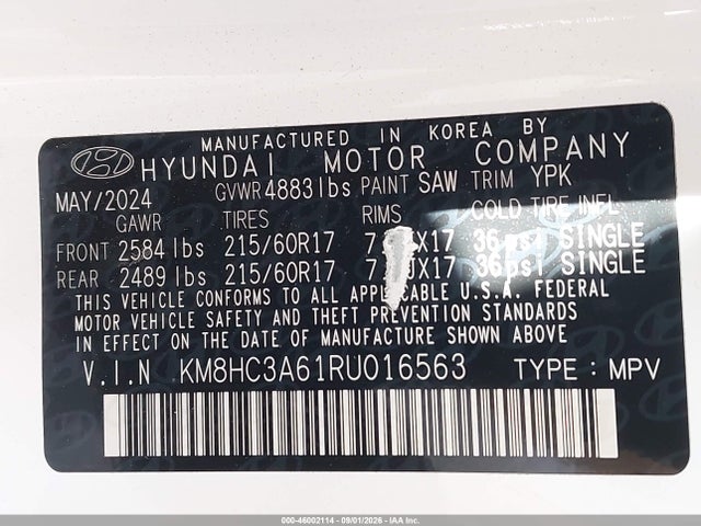 Aukcja sprzedaży 2024 Hyundai Kona Electric Sel, vin: KM8HC3A61RU016563, numer aukcji: 46002114