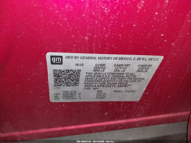 46002148 :رقم المزاد ، 3GNAXPEG2TL168977 vin ، 2026 Chevrolet Equinox Awd Lt مزاد بيع