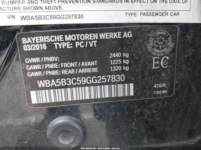 Aukcja sprzedaży 2016 Bmw 535i Xdrive, vin: WBA5B3C59GG257830, numer aukcji: 46002158