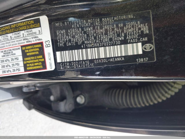 2007 Toyota Avalon Xl მანქანა იყიდება აუქციონზე, vin: 4T1BK36B37U227730, აუქციონის ნომერი: 46002159