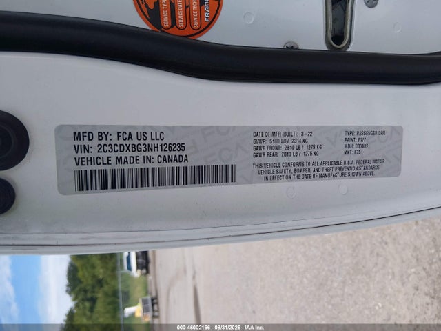 Aukcja sprzedaży 2022 Dodge Charger Sxt Rwd, vin: 2C3CDXBG3NH126235, numer aukcji: 46002166