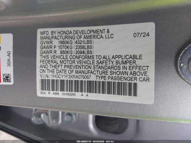 1HGCY1F3XRA079067 Honda ACCORD EX
