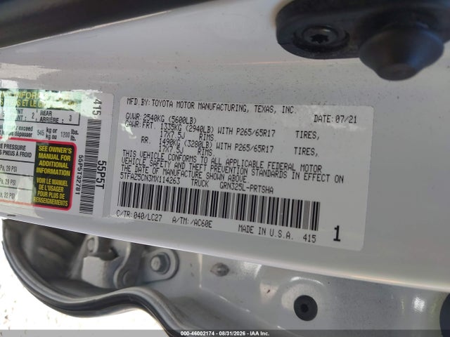 Aukcja sprzedaży 2021 Toyota Tacoma, vin: 5TFAZ5CN3MX114263, numer aukcji: 46002174