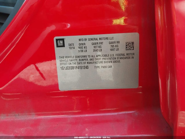 Chevrolet Sonic Lt Auto 2015 1G1JC6SB1F4151243 Image 9