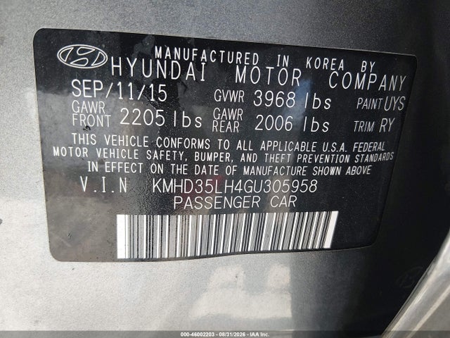 2016 Hyundai Elantra Gt მანქანა იყიდება აუქციონზე, vin: KMHD35LH4GU305958, აუქციონის ნომერი: 46002203