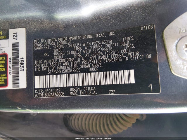2008 Toyota Tundra Limited 5.7l V8 მანქანა იყიდება აუქციონზე, vin: 5TFRV58158X048955, აუქციონის ნომერი: 46002223