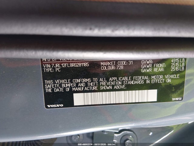 Продаж на аукціоні авто 2024 Volvo S60 B5 Plus Dark Theme, vin: 7JRL12FL8RG281185, номер лоту: 46002226