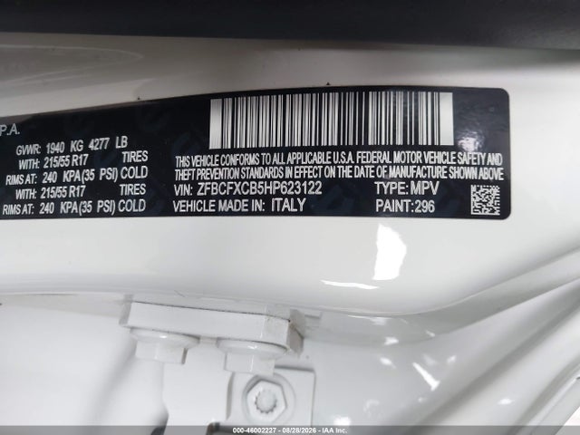 Auction sale of the 2017 Fiat 500x Trekking Fwd, vin: ZFBCFXCB5HP623122, lot number: 46002227