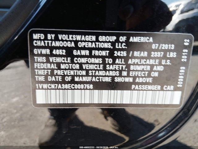 2014 Volkswagen Passat 2.0l Tdi Sel Premium მანქანა იყიდება აუქციონზე, vin: 1VWCN7A36EC009756, აუქციონის ნომერი: 46002233