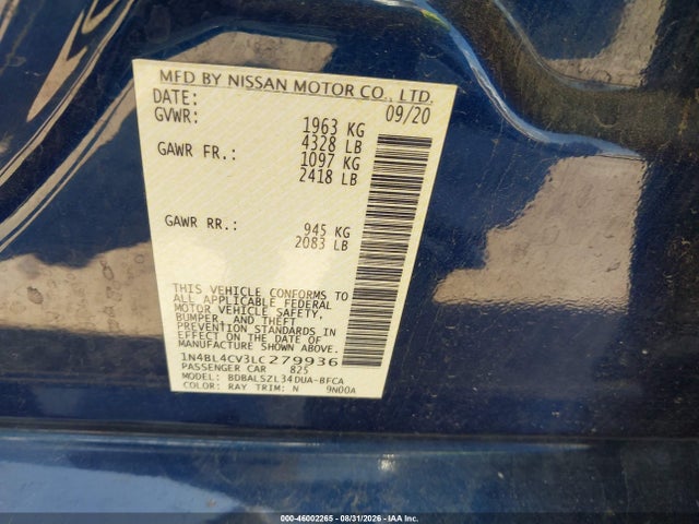 Nissan Altima Sr Fwd 2020 1N4BL4CV3LC279936 Image 9