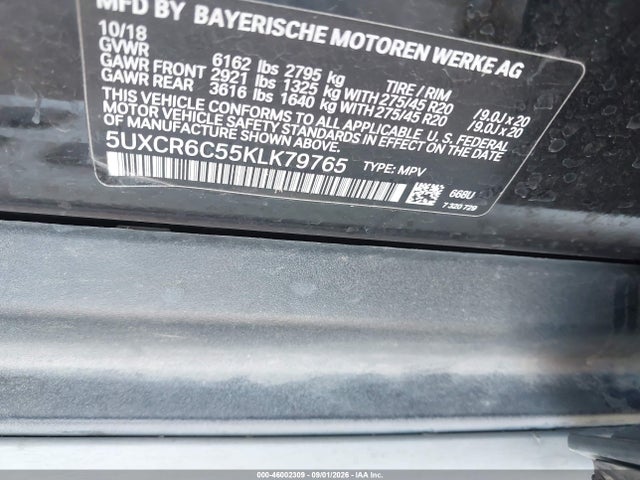 46002309 :رقم المزاد ، 5UXCR6C55KLK79765 vin ، 2019 Bmw X5 Xdrive40i مزاد بيع