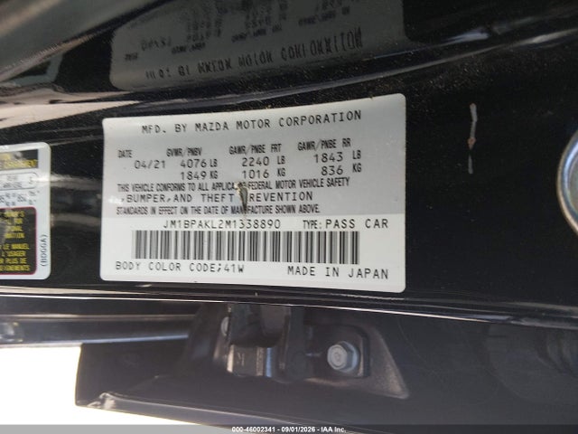Продаж на аукціоні авто 2021 Mazda Mazda3 Select, vin: JM1BPAKL2M1338890, номер лоту: 46002341