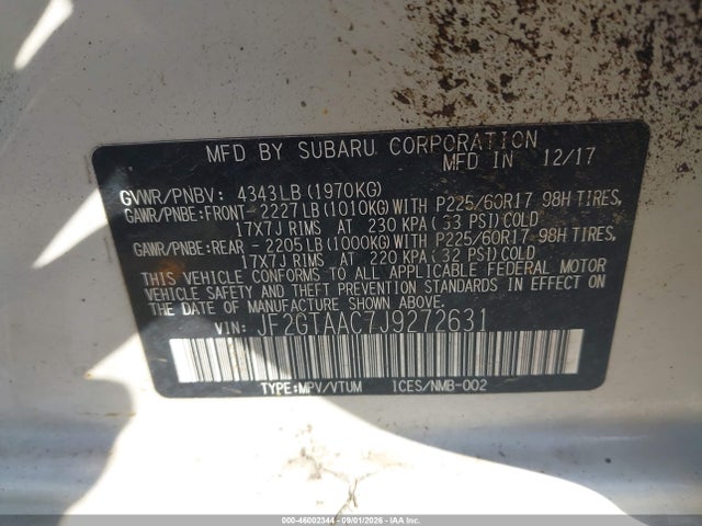2018 Subaru Crosstrek 2.0i მანქანა იყიდება აუქციონზე, vin: JF2GTAAC7J9272631, აუქციონის ნომერი: 46002344