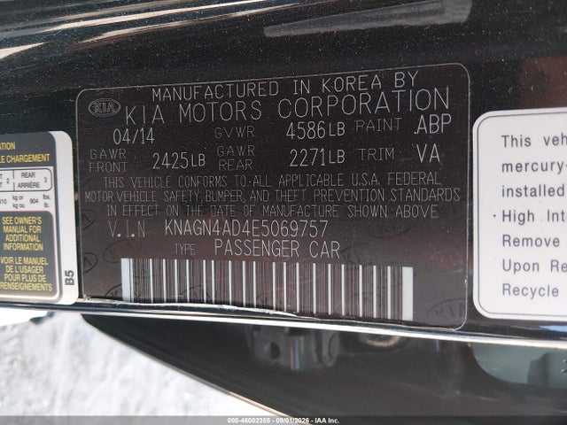 Продаж на аукціоні авто 2014 Kia Optima Hybrid Ex, vin: KNAGN4AD4E5069757, номер лоту: 46002355