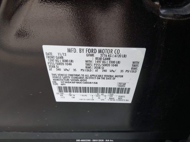 46002368 :رقم المزاد ، 1FM5K8F86EGB08158 vin ، 2014 Ford Explorer Limited مزاد بيع