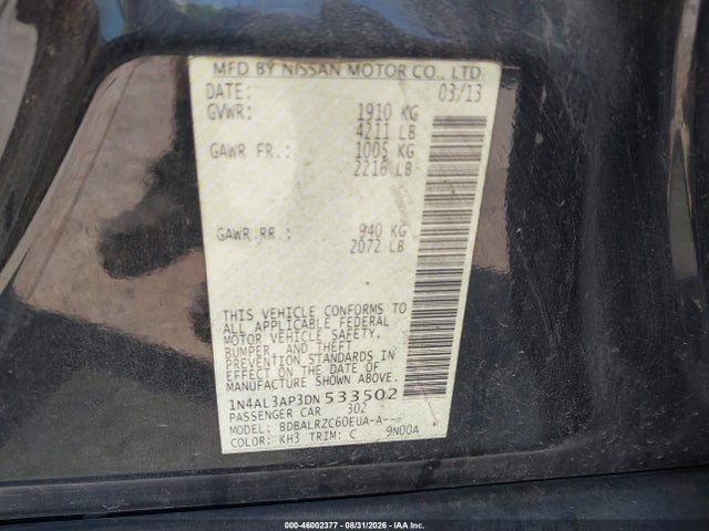 Продаж на аукціоні авто 2013 Nissan Altima 2.5 S, vin: 1N4AL3AP3DN533502, номер лоту: 46002377