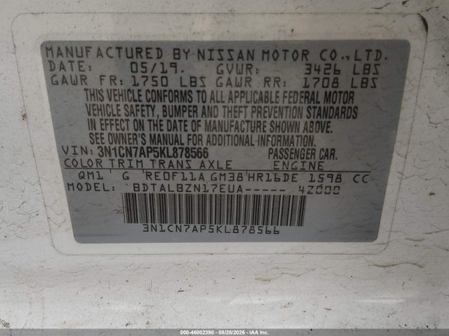 Nissan Versa 1.6 Sv 2019 3N1CN7AP5KL878566 Image 9