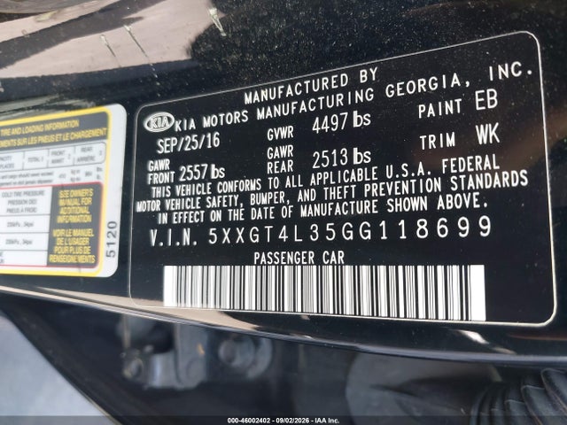 KIA Optima Lx 2016 5XXGT4L35GG118699 Image 9