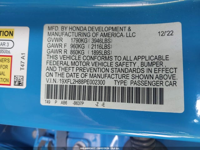 46002417 :رقم المزاد ، 19XFL2H88PE002300 vin ، 2023 Honda Civic Sport مزاد بيع