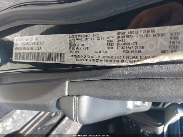 Продаж на аукціоні авто 2021 Jeep Grand Cherokee L Limited 4x4, vin: 1C4RJKBG7M8103157, номер лоту: 46002424