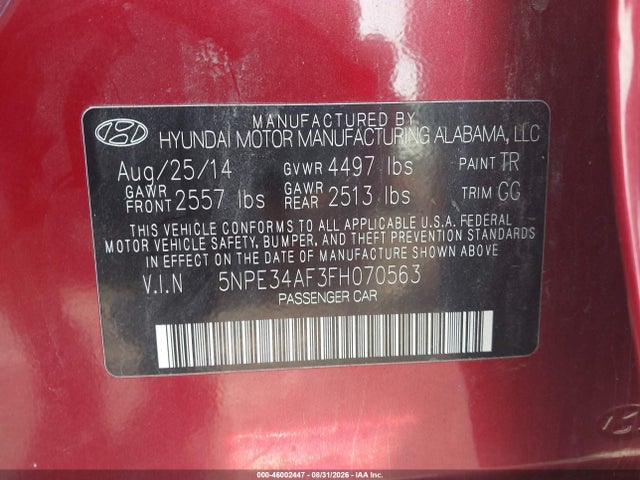 Продажа на аукционе авто 2015 Hyundai Sonata Sport, vin: 5NPE34AF3FH070563, номер лота: 46002447