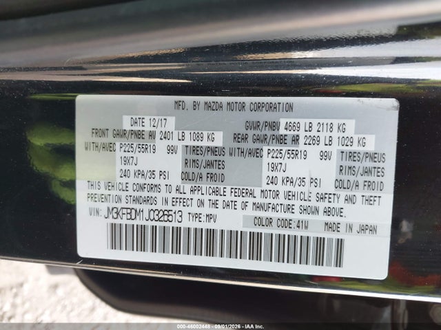 46002448 :رقم المزاد ، JM3KFBDM1J0326513 vin ، 2018 Mazda Cx-5 Grand Touring مزاد بيع