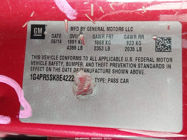 Aukcja sprzedaży 2014 Buick Verano Convenience Group, vin: 1G4PR5SK8E4222832, numer aukcji: 46002453