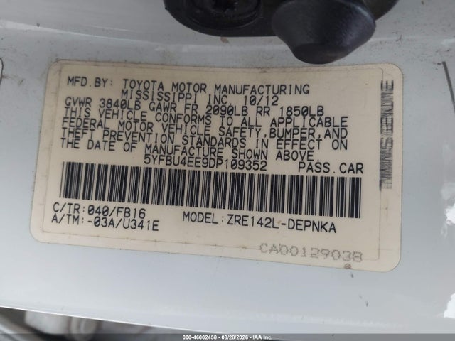 Продаж на аукціоні авто 2013 Toyota Corolla Le, vin: 5YFBU4EE9DP109352, номер лоту: 46002458