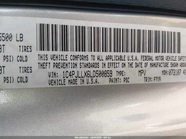 2020 Jeep Cherokee Latitude Plus Fwd მანქანა იყიდება აუქციონზე, vin: 1C4PJLLX6LD500859, აუქციონის ნომერი: 46002461