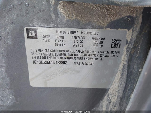 Aukcja sprzedaży 2018 Chevrolet Cruze Lt Auto, vin: 1G1BE5SM7J7133802, numer aukcji: 46002467