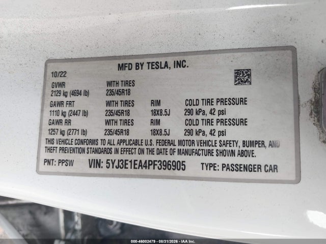 Tesla Model 3 Rear-wheel Drive 2023 5YJ3E1EA4PF396905 Image 9