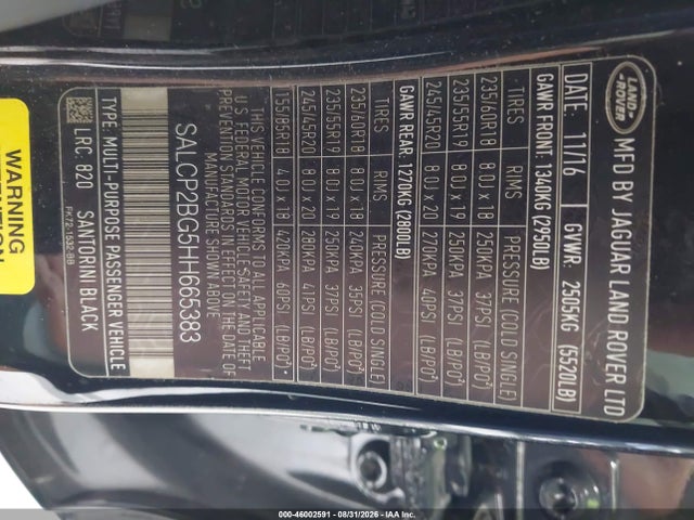 46002591 :رقم المزاد ، SALCP2BG5HH665383 vin ، 2017 Land Rover Discovery Sport Se مزاد بيع