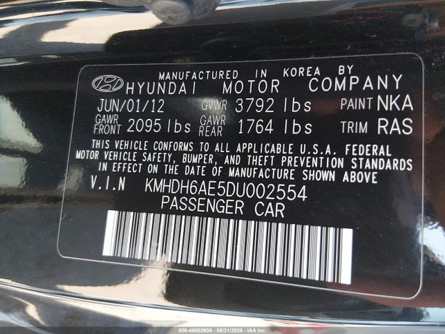 2013 Hyundai Elantra Gs მანქანა იყიდება აუქციონზე, vin: KMHDH6AE5DU002554, აუქციონის ნომერი: 46002606