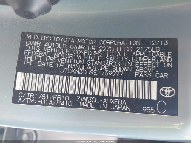 JTDKN3DU9E1769977 Toyota Prius Three