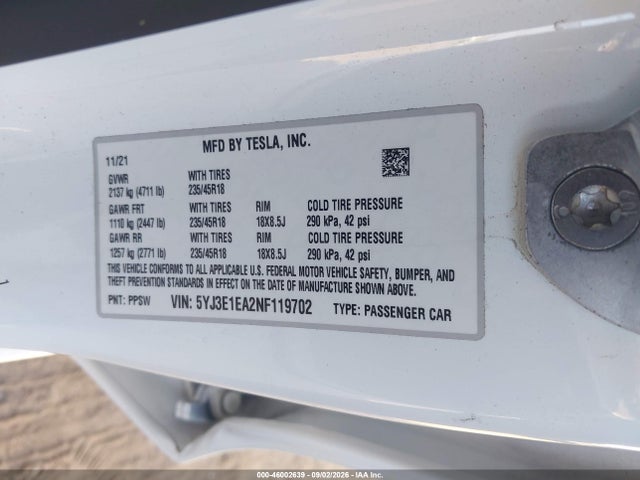 5YJ3E1EA2NF119702 Tesla Model 3 Rear-wheel Drive
