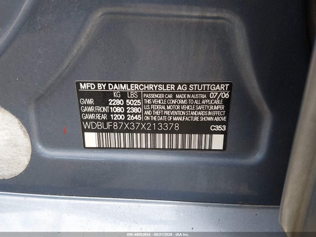 Продажа на аукционе авто 2007 Mercedes-benz E 350 4matic, vin: WDBUF87X37X213378, номер лота: 46002654
