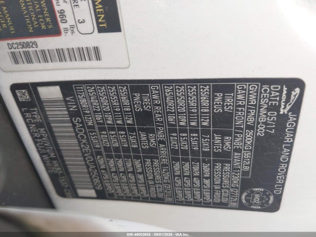 Продаж на аукціоні авто 2018 Jaguar F-pace 35t Prestige, vin: SADCK2EV0JA250829, номер лоту: 46002655