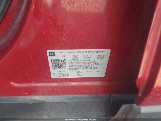 46002657 :رقم المزاد ، 2GNAXKEV2M6155282 vin ، 2021 Chevrolet Equinox Fwd Lt مزاد بيع