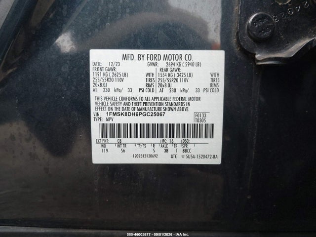 Aukcja sprzedaży 2023 Ford Explorer Xlt, vin: 1FMSK8DH6PGC25067, numer aukcji: 46002677