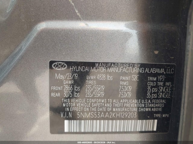 Hyundai Santa Fe Ultimate 2.0t 2019 5NMS53AA2KH129203 Image 9