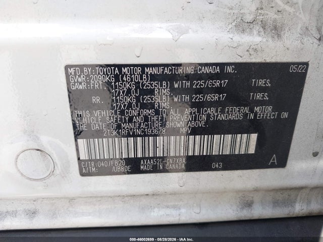 Toyota RAV4 LE 2022 2T3K1RFV1NC193678 Image 9