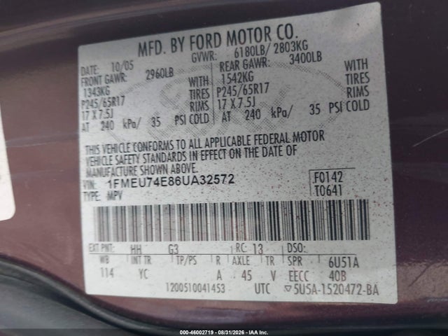 Продаж на аукціоні авто 2006 Ford Explorer Eddie Bauer, vin: 1FMEU74E86UA32572, номер лоту: 46002719