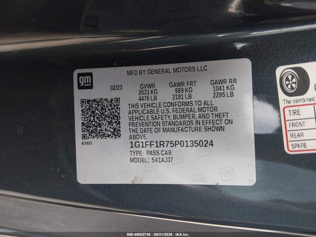 46002740 :رقم المزاد ، 1G1FF1R75P0135024 vin ، 2023 Chevrolet Camaro Rwd  Lt1 مزاد بيع