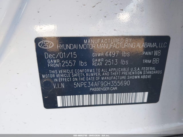Hyundai Sonata Limited 2016 5NPE34AF9GH355690 Image 9