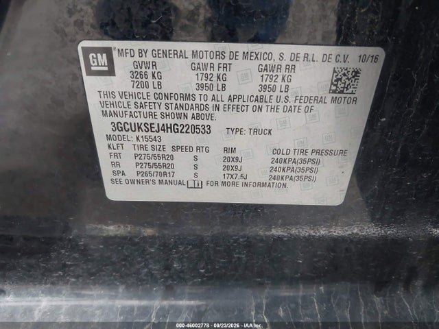 46002778 :رقم المزاد ، 3GCUKSEJ4HG220533 vin ، 2017 Chevrolet Silverado 1500 Ltz مزاد بيع