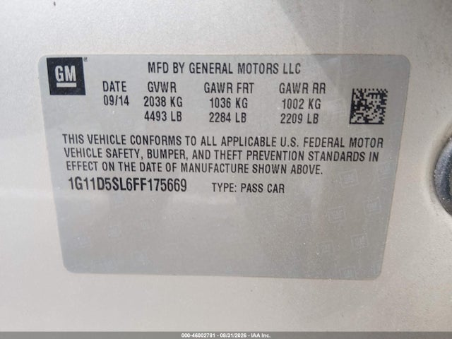 Chevrolet MALIBU 2LT 2015 1G11D5SL6FF175669 Image 9