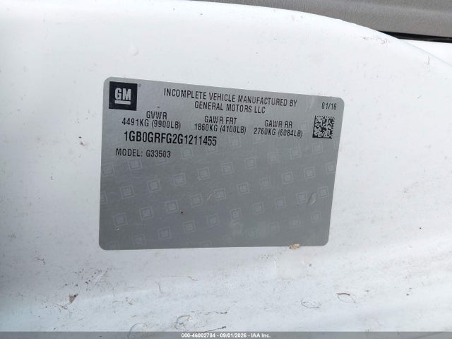 46002784 :رقم المزاد ، 1GB0GRFG2G1121455 vin ، 2016 Chevrolet Express Cutaway 3500 مزاد بيع