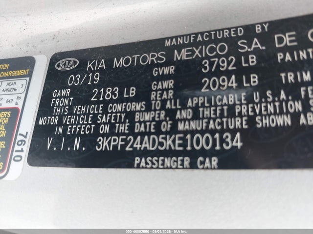 KIA Forte Lxs 2019 3KPF24AD5KE100134 Image 9