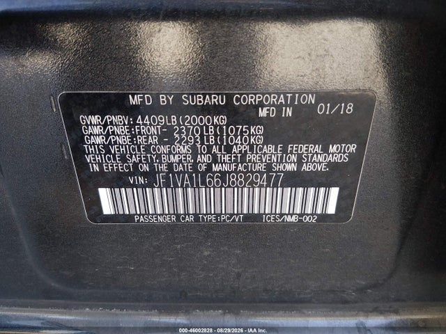 Subaru Wrx Limited 2018 JF1VA1L66J8829477 Image 9